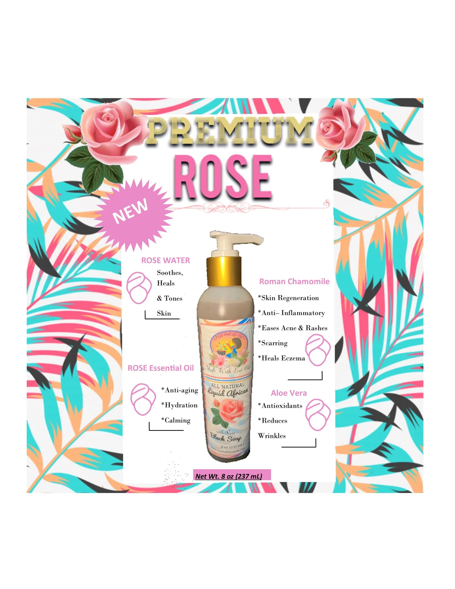 Premium Rose Liquid African Black Soap